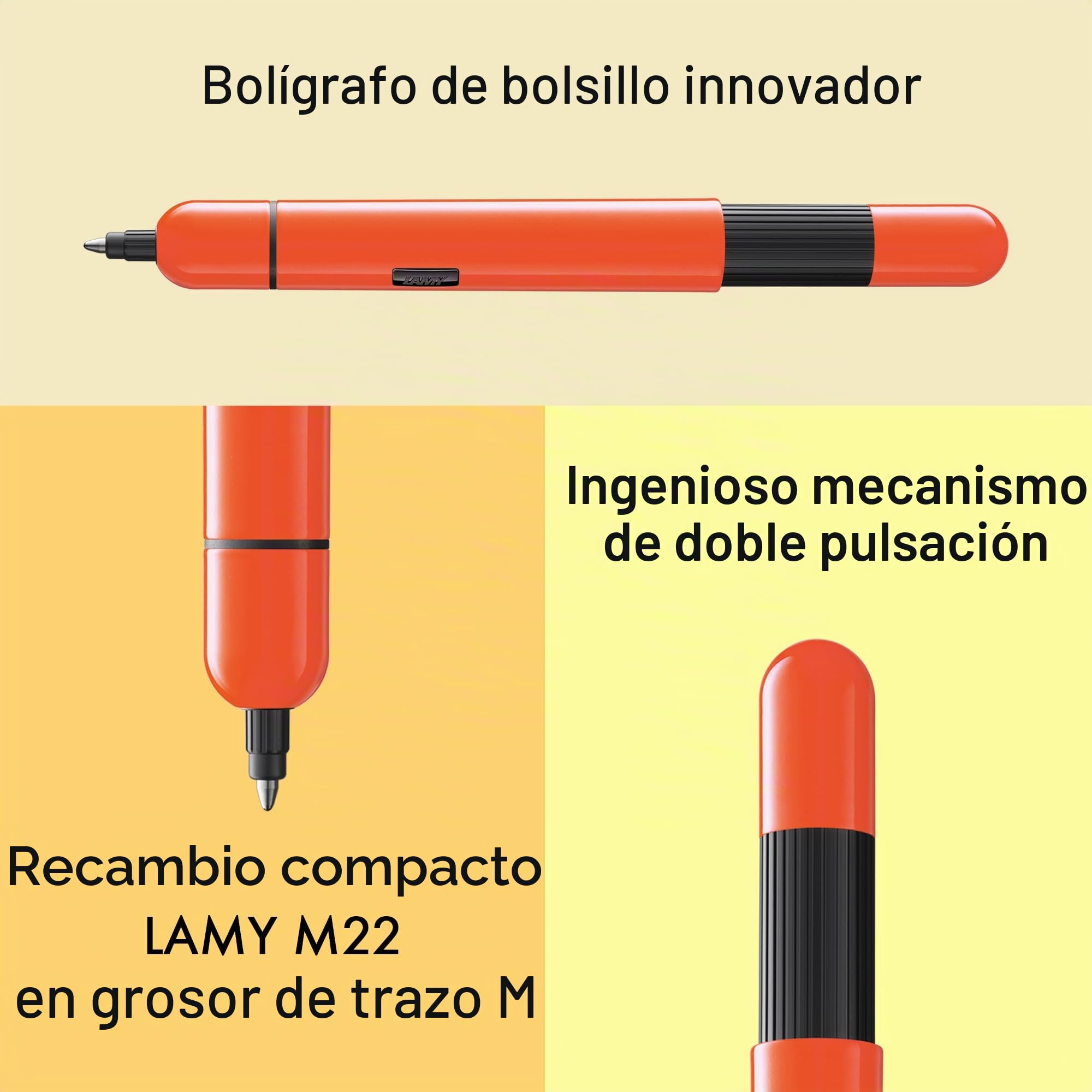 Lamy pico laser orange bolígrafo - bolígrafo de bolsillo innovador - con un clic en tamaño completo - cuerpo metálico y ancho de trazo M - recambio compacto M 22 en negro incl.