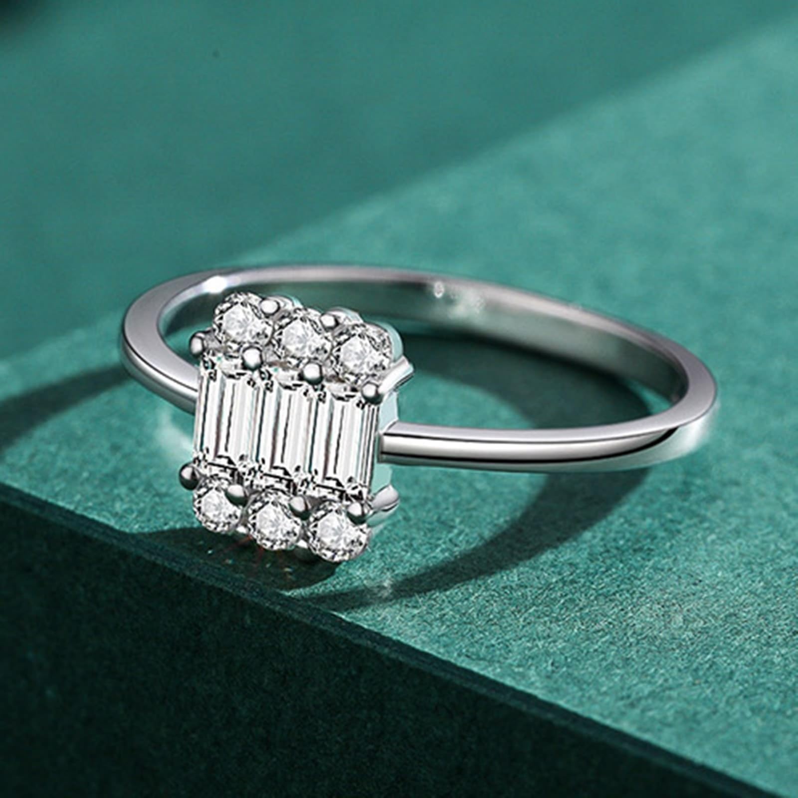 KnSam Anello di fidanzamento 9 K/14 carati bianco oro bianco taglio rettangolare moissanite anelli partner Au375/585 oro bianco classico anello nuziale delicato anello nuziale vero gioielli da sposa