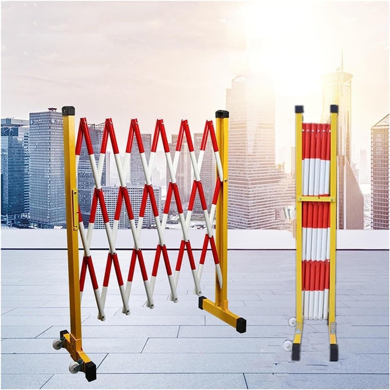 GDMDPTE Expandable Metal Barricade, Adjustable Retractable Traffic Gate, Folding Mobile Guardrail for Driveways and Streets, Portable Safety Solution