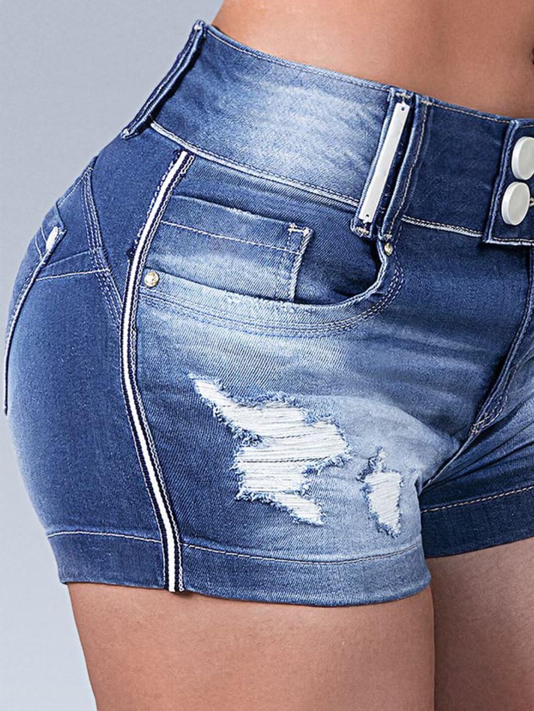 Flamingals Women's Butt Lifting Ripped Sexy High Waist Denim Shorts Summer Casual Raw Hem Wash Jeans Shorts - Image 3