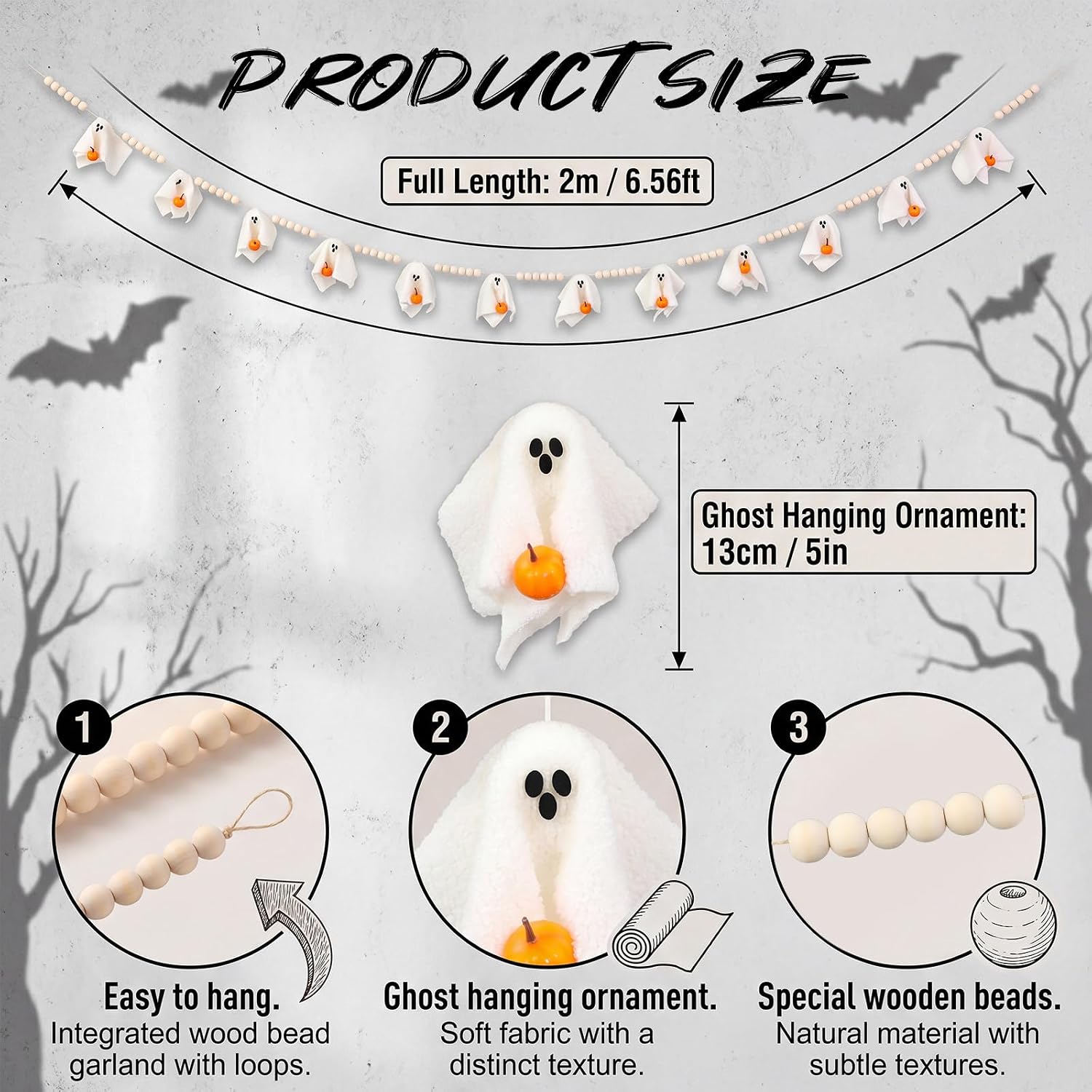 Tenceur 6.6ft Halloween Ghost Garland Hanging Sherpa Ghost Mantel Decor