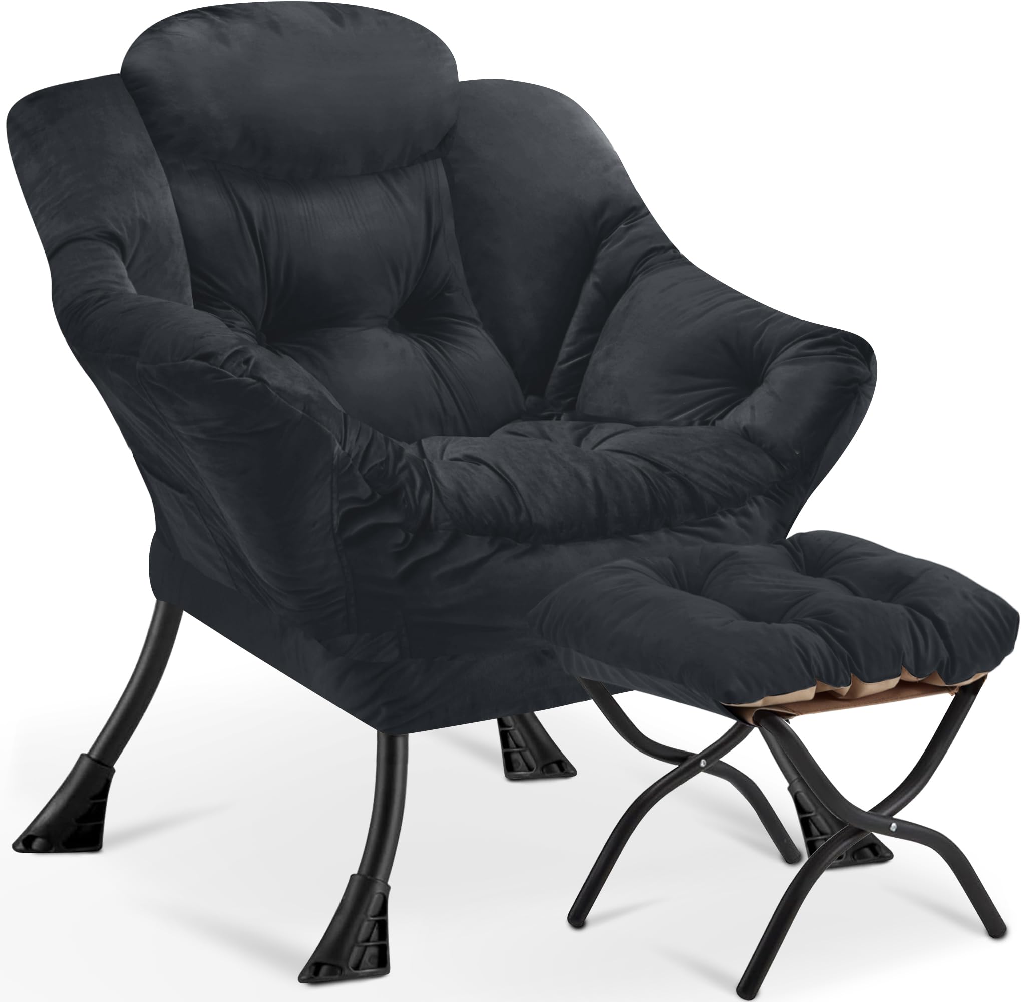 Buymoth Armchair Living Room Comfy Armchair Reading Chair with Footstool Lazy Accent Chairs Bedroom Cuddle Chairs, for Living Room Bedroom Study Room Office, Black