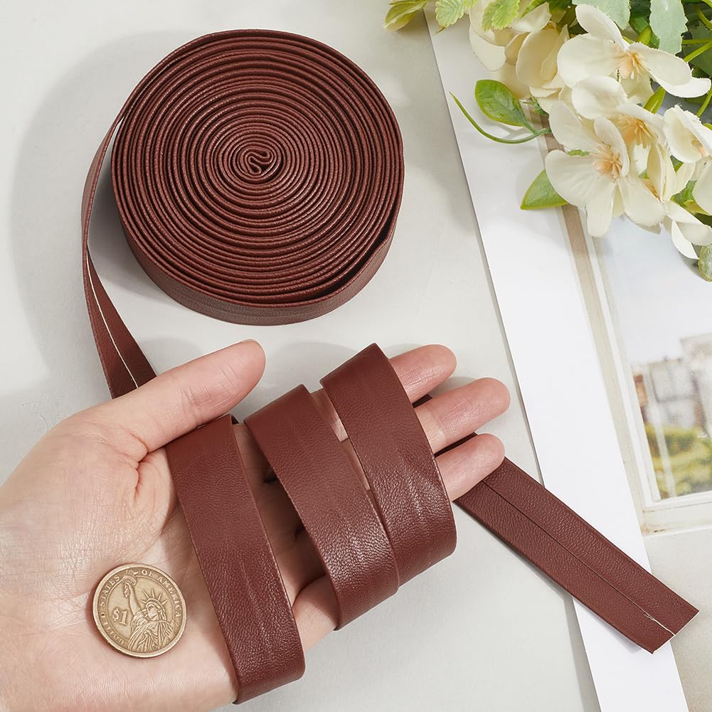 GORGECRAFT 5m x 20mm x 1mm Foldover Leather Strap Faux Leather Trimming Tape Lambskin Texture Flat Leather Cord String PU Leatherette Strips Trim Ribbon for DIY Crafts Bracelet Jewelry Making Sienna - Image 3