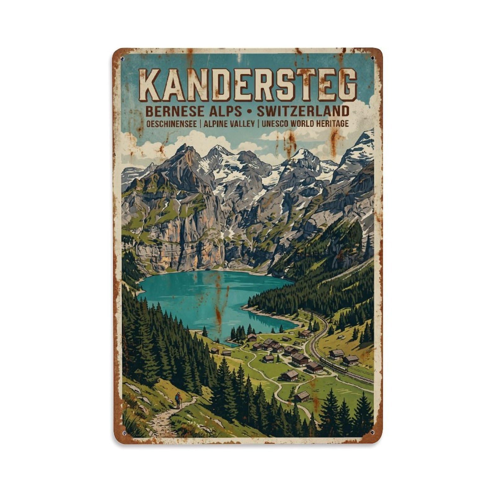 Vintage Travel Kandersteg Switzerland Metal Tin Sign