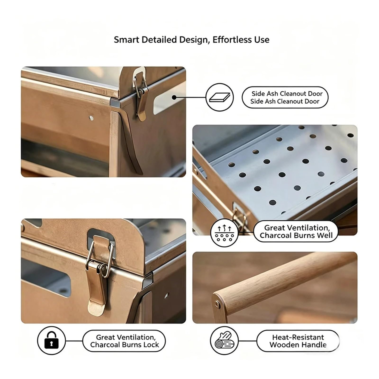 Parrilla De Carbón Plegable, Compatible Con Universal, Playa for Acampar Al Aire Libre