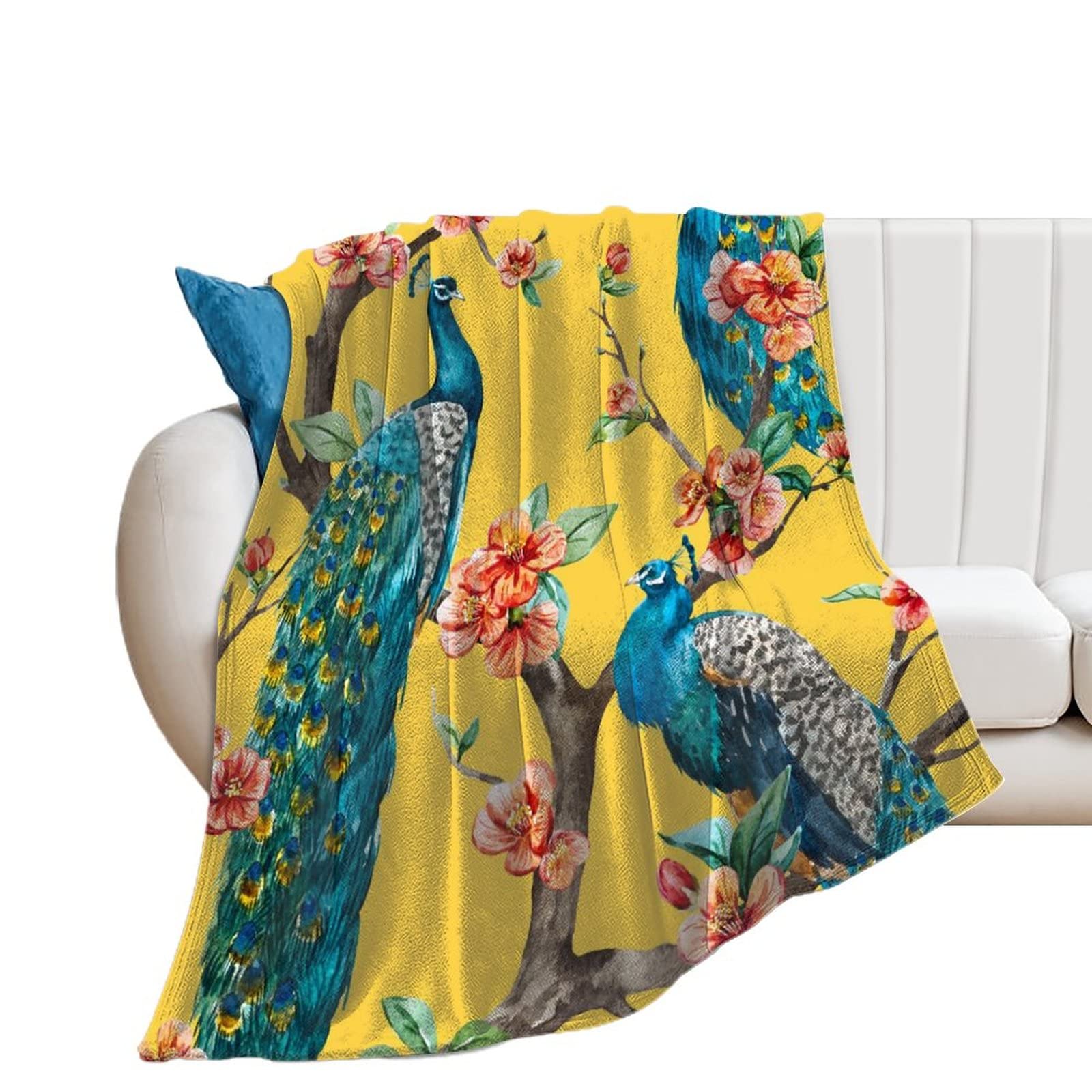 Couverture flanelle chaude et douce paon jeté de canapé