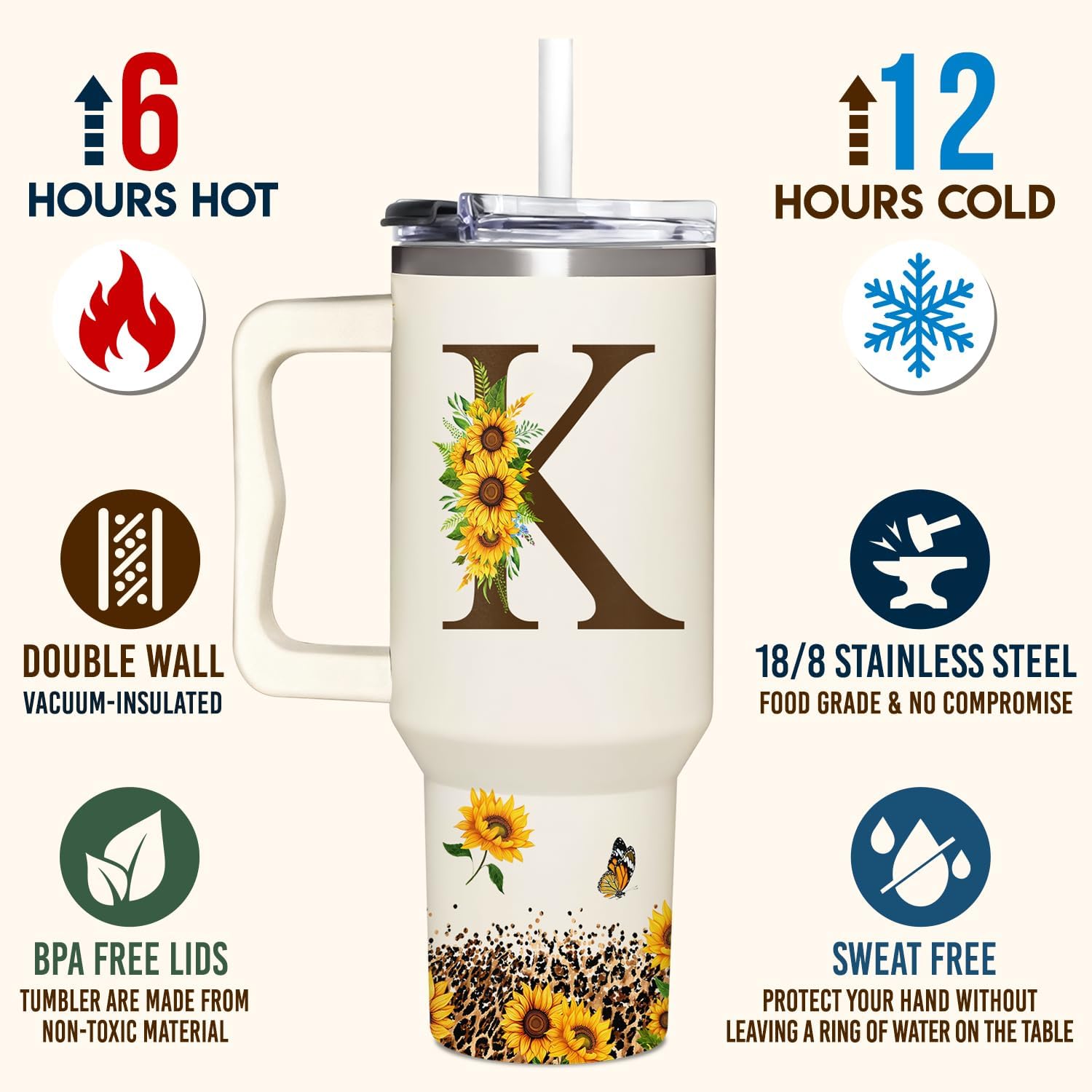 Personalized Gifts For Women - Sunflower Gifts For Women - Valentines Day Gift For Her - Birthday Gift, Mother's Day Gift For Mom, Her, Sister, Wife, Lady - Monogrammed Tumbler 40oz - Image 3