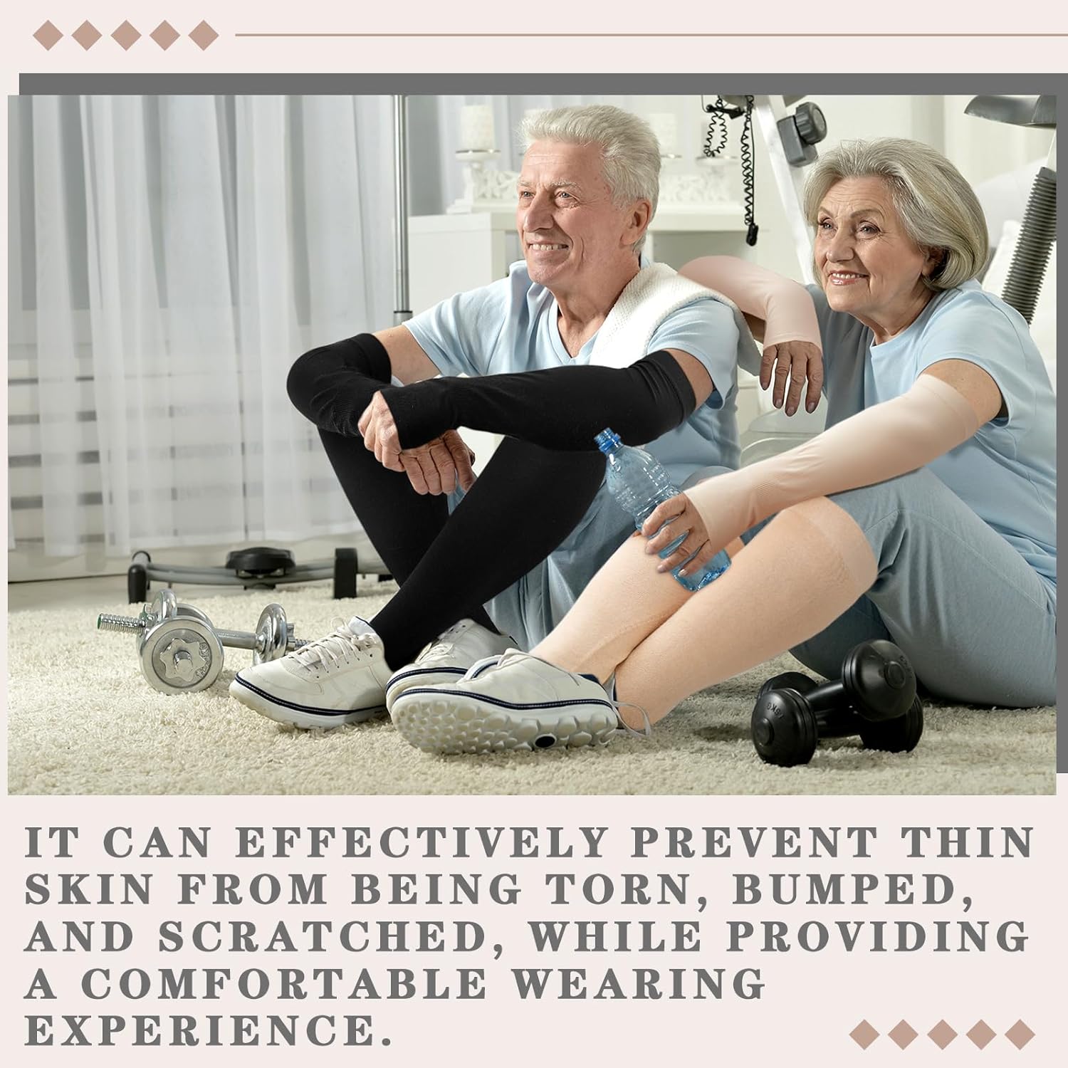 Zoooyawn 4 Pairs Elderly Leg and Arm Skin Protectors Leg Protectors for Thin Skin from Tears Bruise Abrasions (Beige and Gray)(Beige and Black) - Image 4