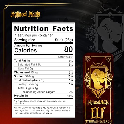 Miniatura 2 de Mythical Meats Humanoid Flavor Elf - Paquete de 12 palitos de aperitivos  Pimienta dulce pavo  Carnes secas y deshidratadas sazonadas a la