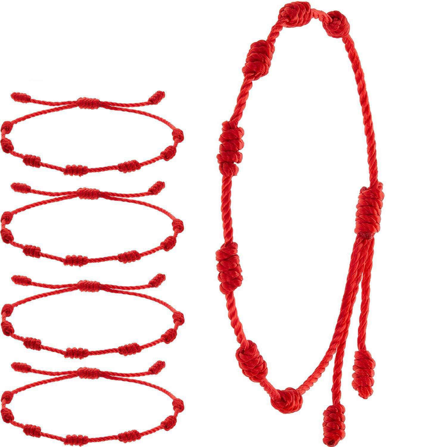 MerinRed Rope Bracelet, Adjustable Red Knot Rope Bracelet, Safe and Skin Friendly, Adjustable, Suitable for Everyone, Can Be Used for Bracelets, Anklets, Amulets, Good Luck, Friendship, Etc, 5 Pcs, Red
