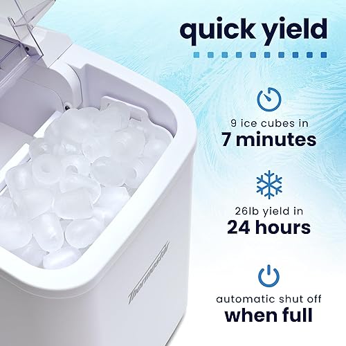 Miniatura 3 de Nostalgia Thermostar Máquina automática de hielo eléctrica portátil autolimpiante para encimera, 26 libras en 24 horas, 9 cubitos de hielo listos en
