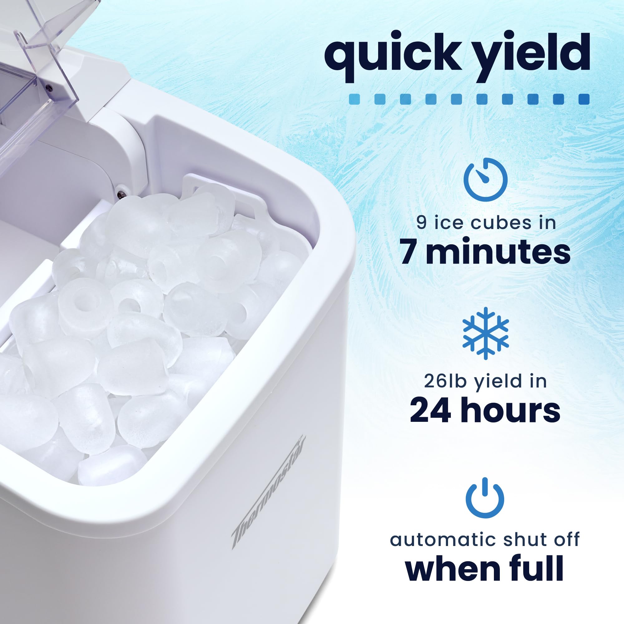 Nostalgia Thermostar Automatic Self-Cleaning Portable Electric Countertop Ice Maker Machine, 26 Pounds in 24 Hours, 9 Ice Cubes Ready in 7 Minutes, with Ice Scoop and Basket, White on Fridge.com