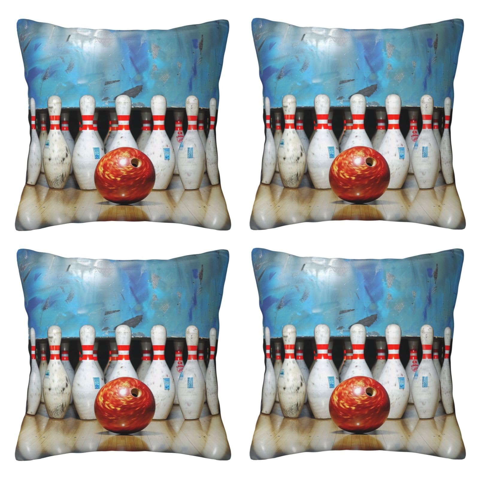 bowling Throw Pillow Cases 4 Pack Square Pillowcases Super Soft Pillow Protectors With Zipper for Couch Livingroom Sofa Bed Office Car,40x40 CM