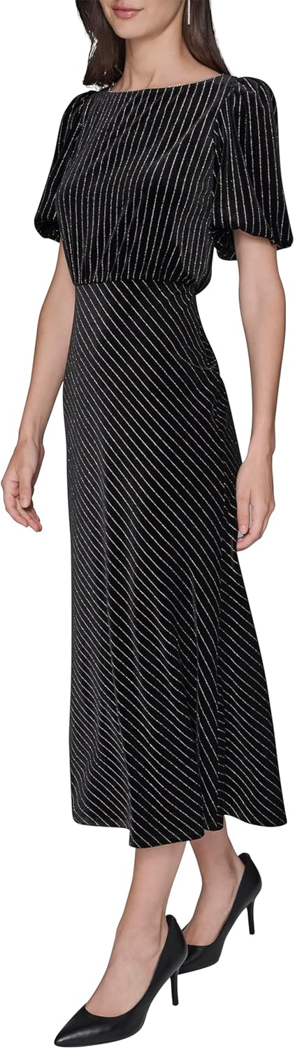 Karl Lagerfeld Womens Short Sleeve Velvet Pinstripe Midi Dress - Image 3