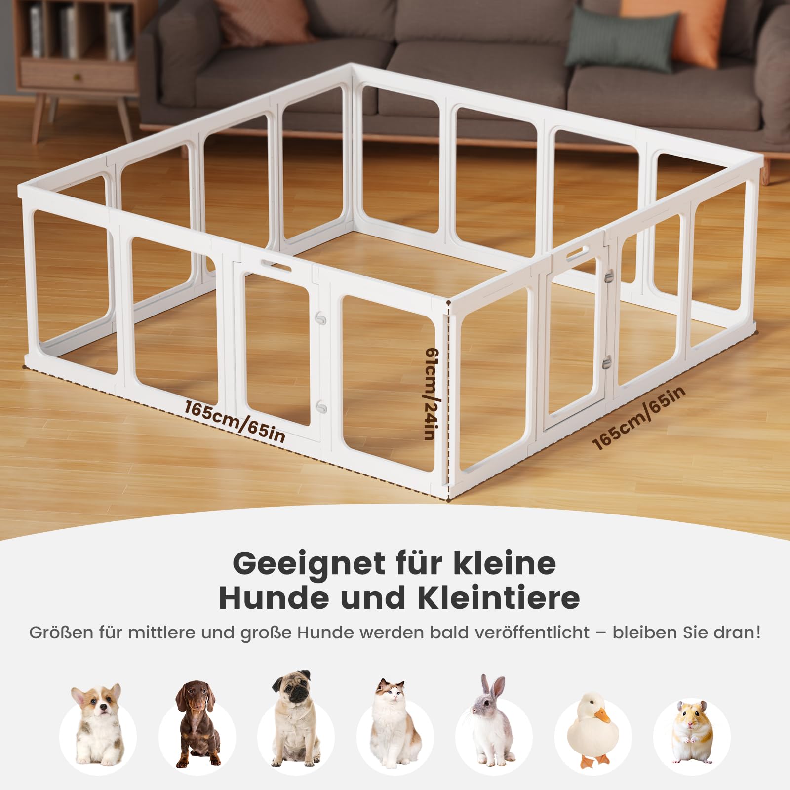 Gardner Pet Acryl Welpenauslauf, 60 cm, 14 PCS +2, Weiß | Mit Tür, Faltbar, Transparent, Mit Saugnäpfen, Für Welpen, Kaninchen, Katzen, Schweine