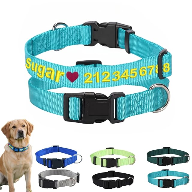 Collar de perro personalizado con nombre y número de teléfono bordados