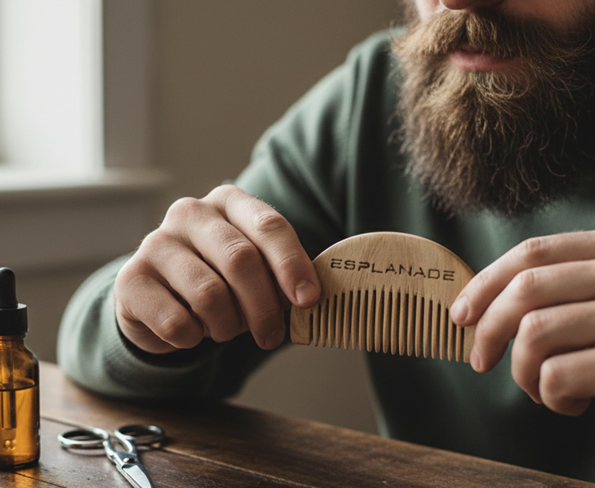 Esplanade Neem - Pettine da barba da uomo, in legno, compatto, piccolo, tascabile, da viaggio, per la cura dei baffi