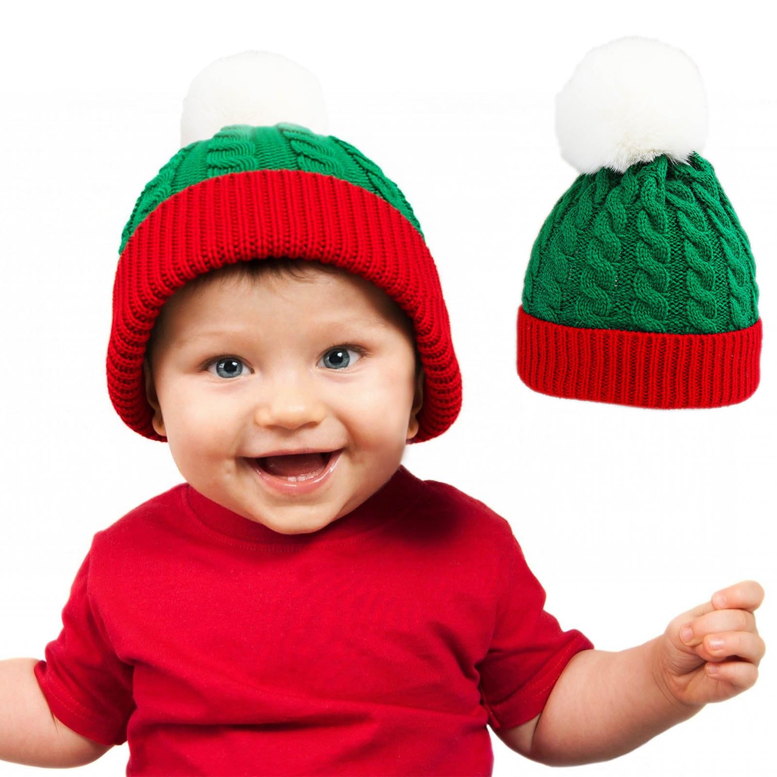 Baby Santa Hat 3-12 Months, Knitted Christmas Unisex Newborn Winter Beanie, Cute Ball Design Party Accessories