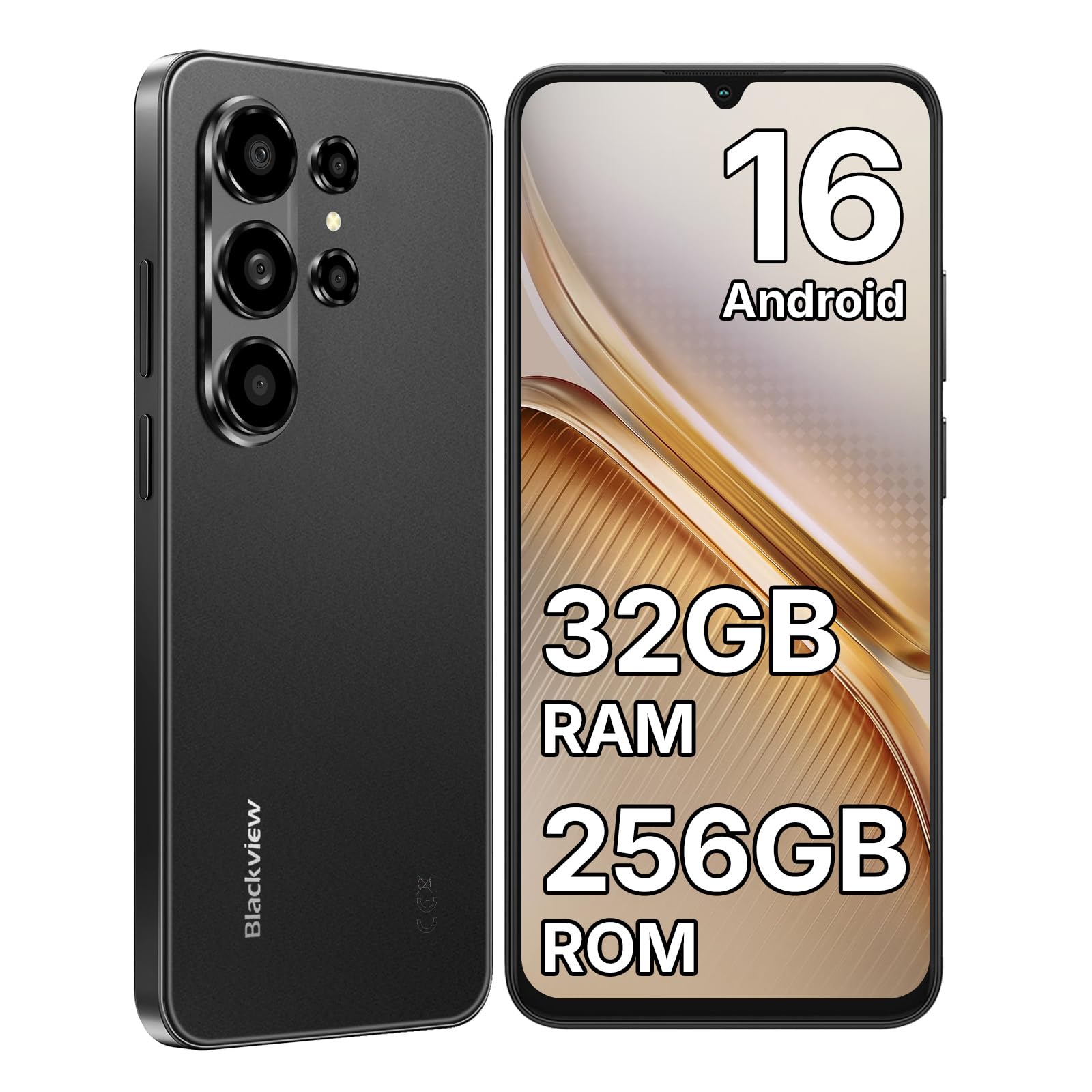 Blackview WAVE 10 Smartphone Android 16, 32GB+256GB, 6.88'' 120Hz Telefono | 32MP+13MP Cellulari e Smartphone, 5000mAh Telefono Cellulare, Telefoni 4G Dual SIM/Face ID/Fingerprint/3 Slot/3.5mm Jack/OTG