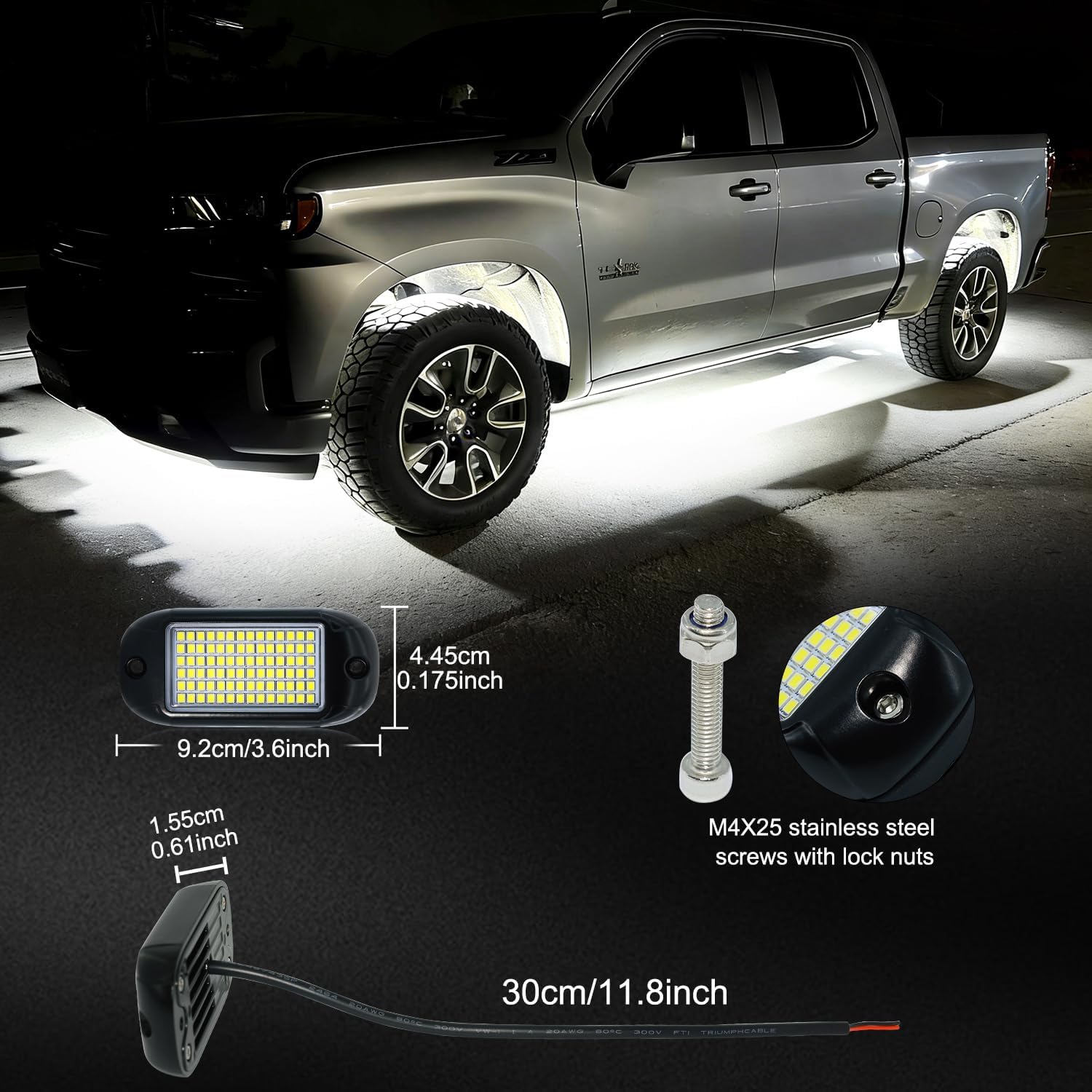 Nicoko 84 LEDs per pod Metal Aluminum Pure White Rock Lights 6000k Neon underglow Light IP68 Waterproof for Bike Motorcycle Pickup Trucks SUV ATV Pack 8