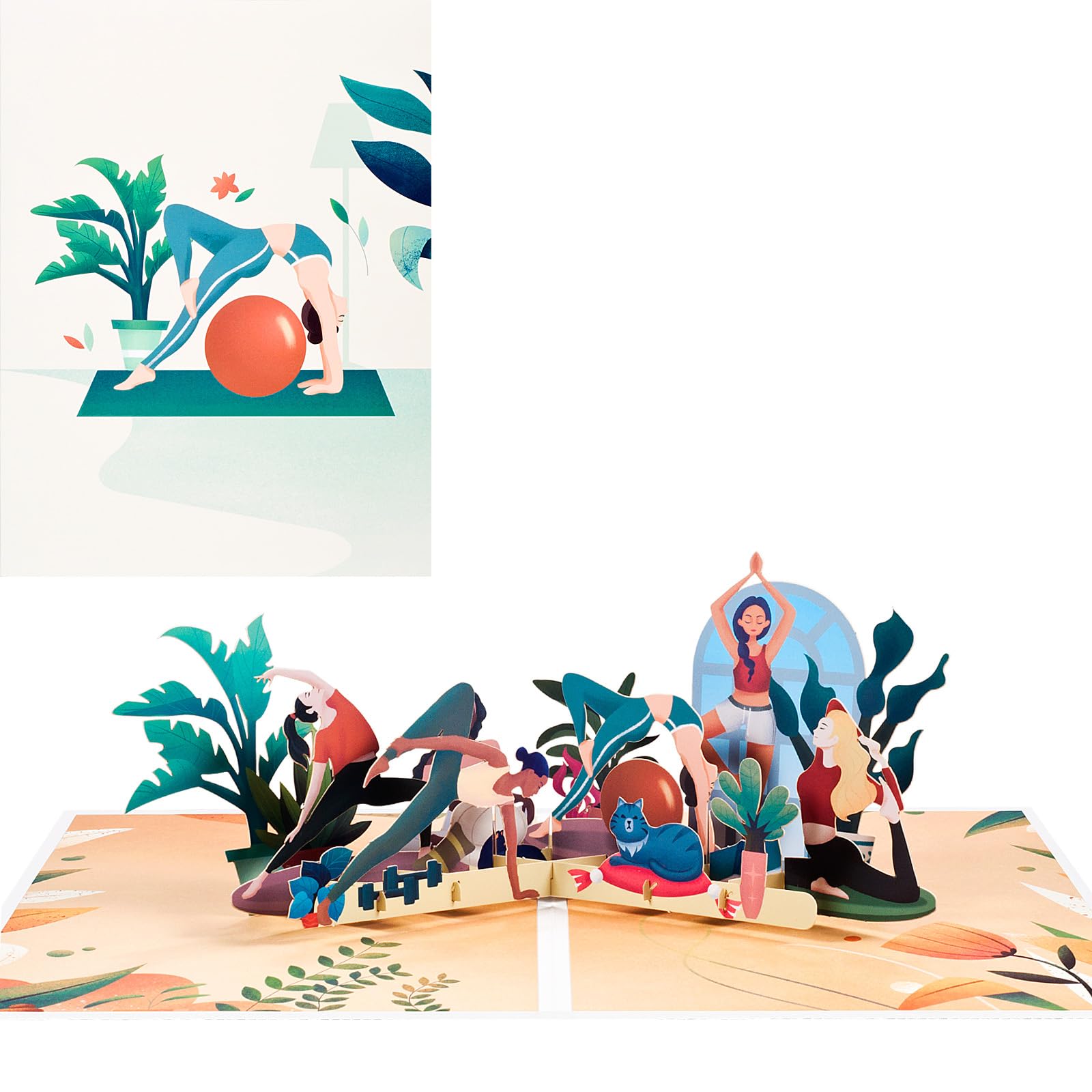 ANEWISH 3D Birthday Card, Pop Up Yoga Greeting Card, Interactive, Modern, Multicolor with focus on greens and bright hues