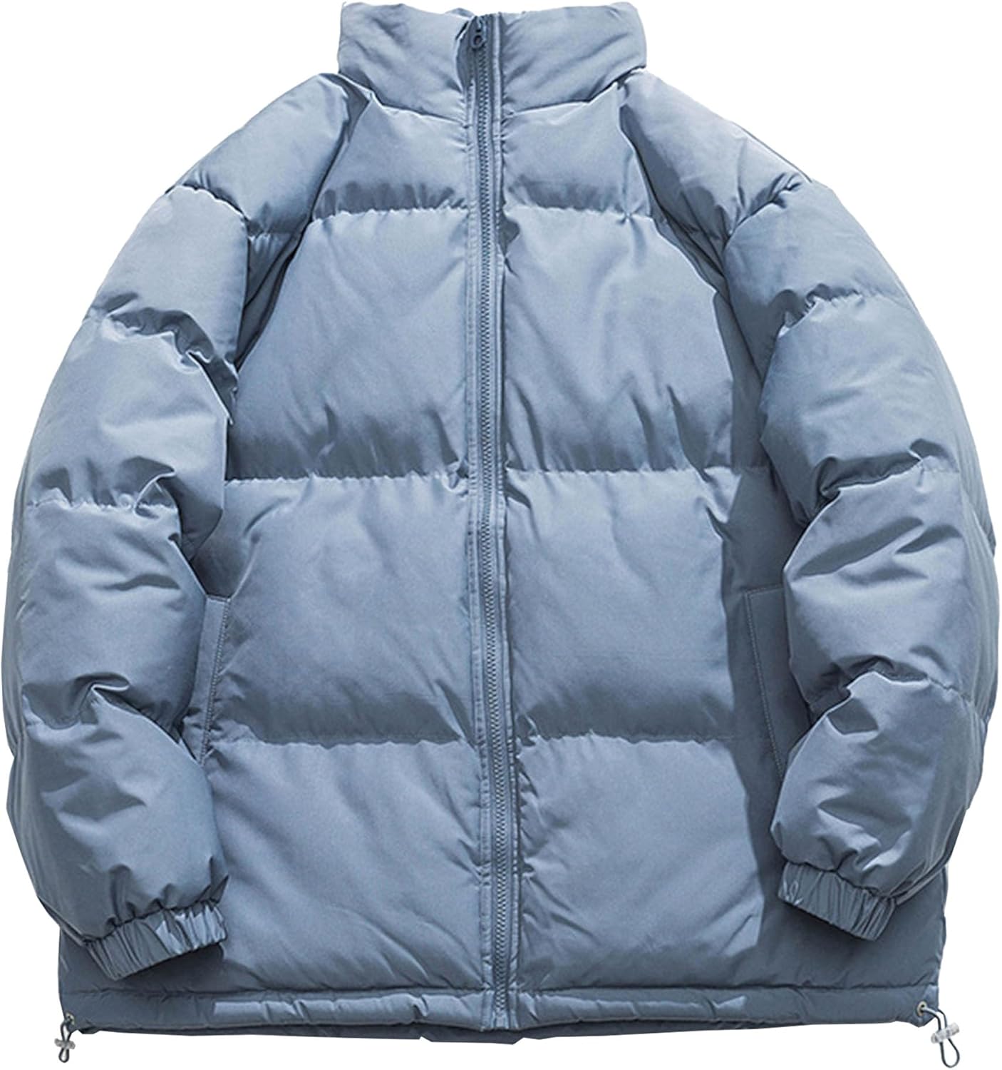 Men's Stand Collar Winter Jacket Lightweight Loose Warm Padded Coat Full Zip Solid Color Thick Outerwear
