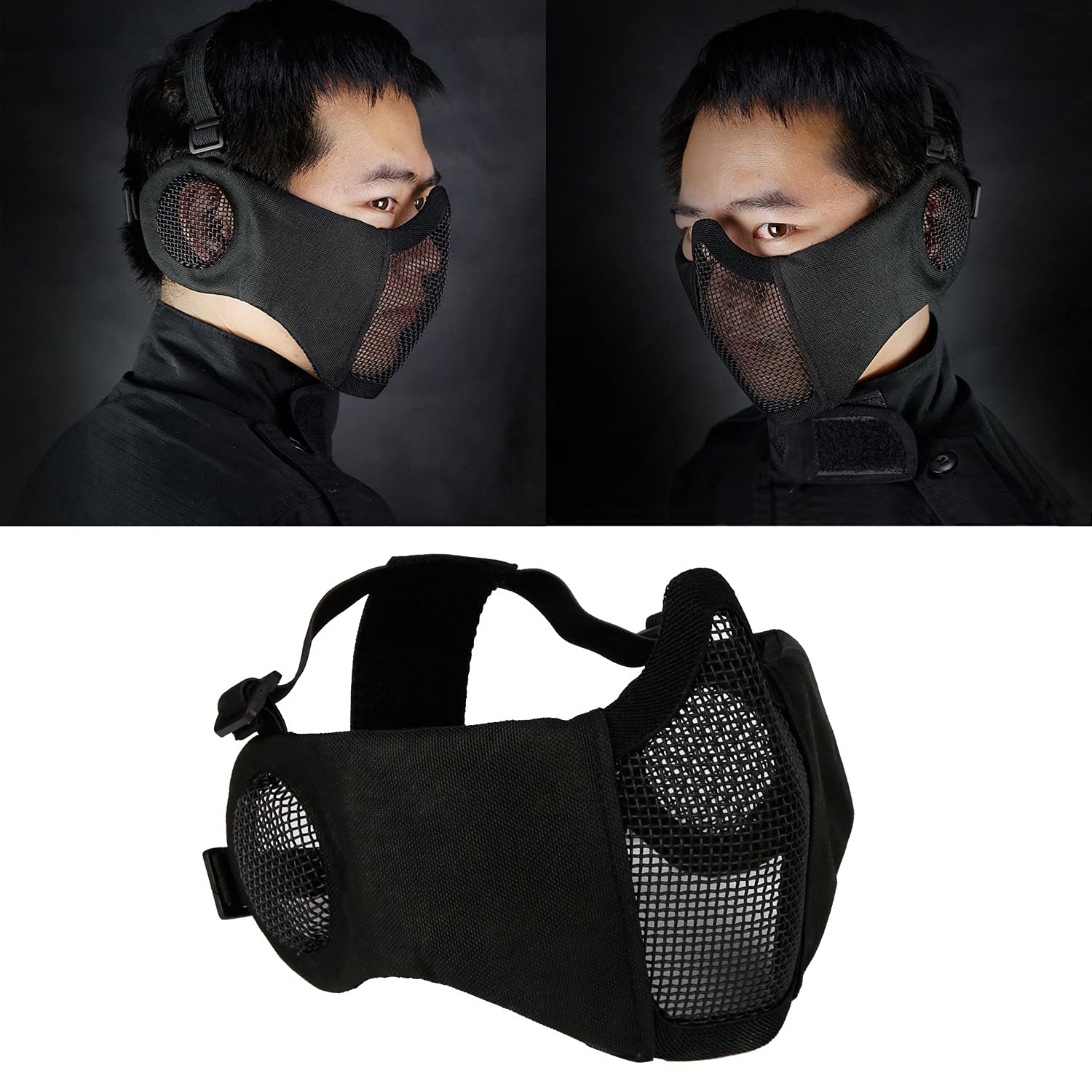 AOUTACC Airsoft Half Face Mesh Masker en Goggles Set voor CS/Jacht/Paintball /Schieten (Camo