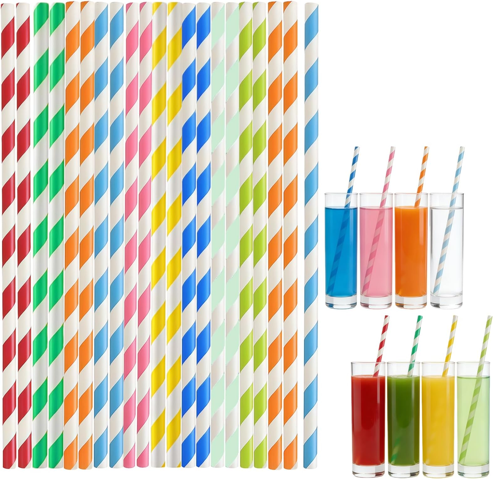 100Pcs Striped Paper Drinking Straws,Paper Straws Multicolored for Drinking,Disposable Straw for Wedding Birthday Party,Cocktails Juice Coffee Cold Drinks and DIY Decoration Restaurant Straw