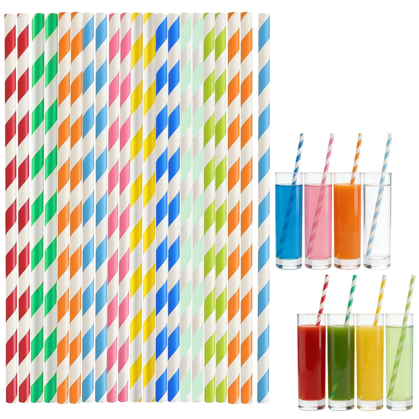 100Pcs Striped Paper Drinking Straws,Paper Straws Multicolored for Drinking,Disposable Straw for Wedding Birthday Party,Cocktails Juice Coffee Cold Drinks and DIY Decoration Restaurant Straw