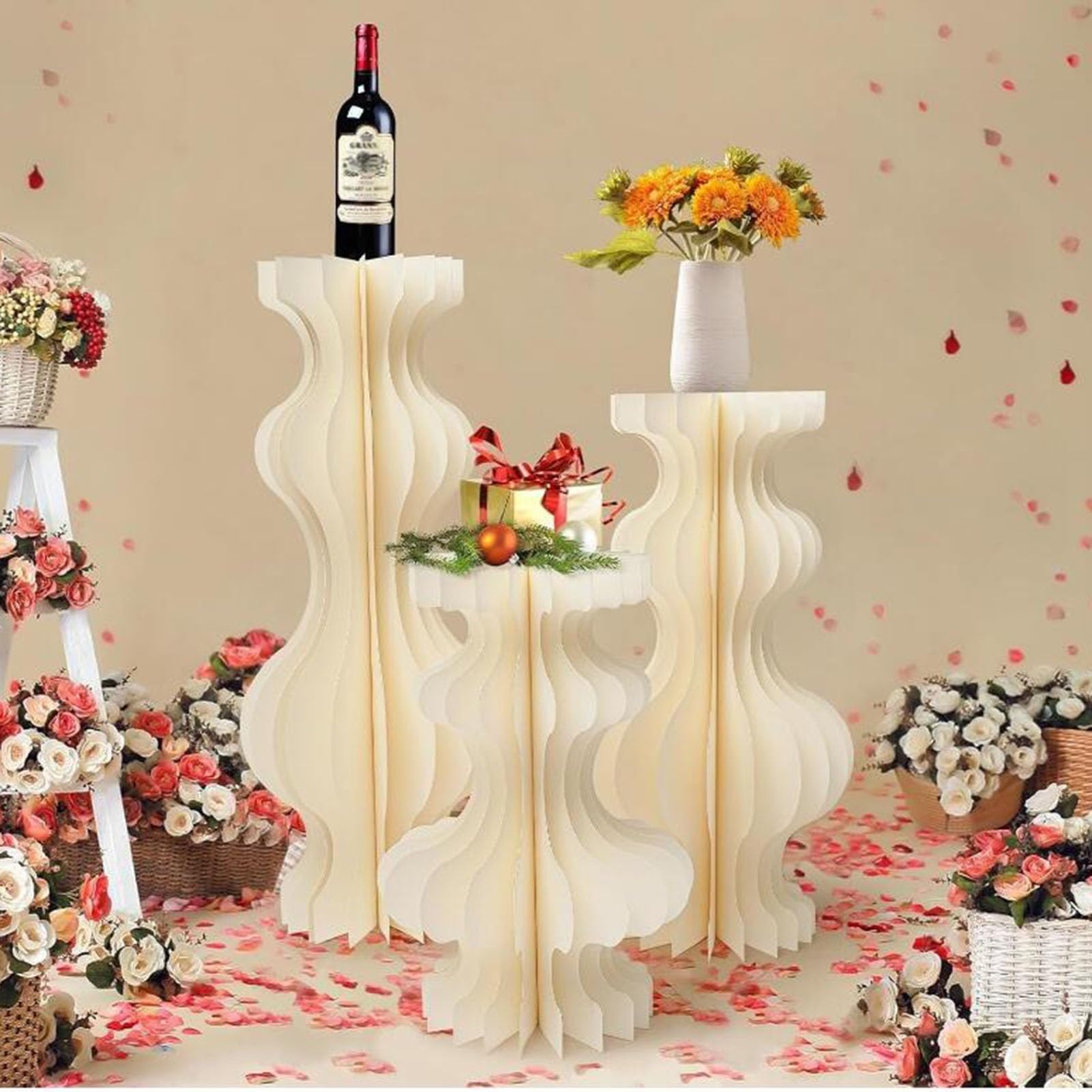 Składane stojaki cylindryczne, Foldable Cardboard Pedestal Stand With Acrylic Disc, Beige And Red, 11.8x(23.62-39.37)in(Beige,A)