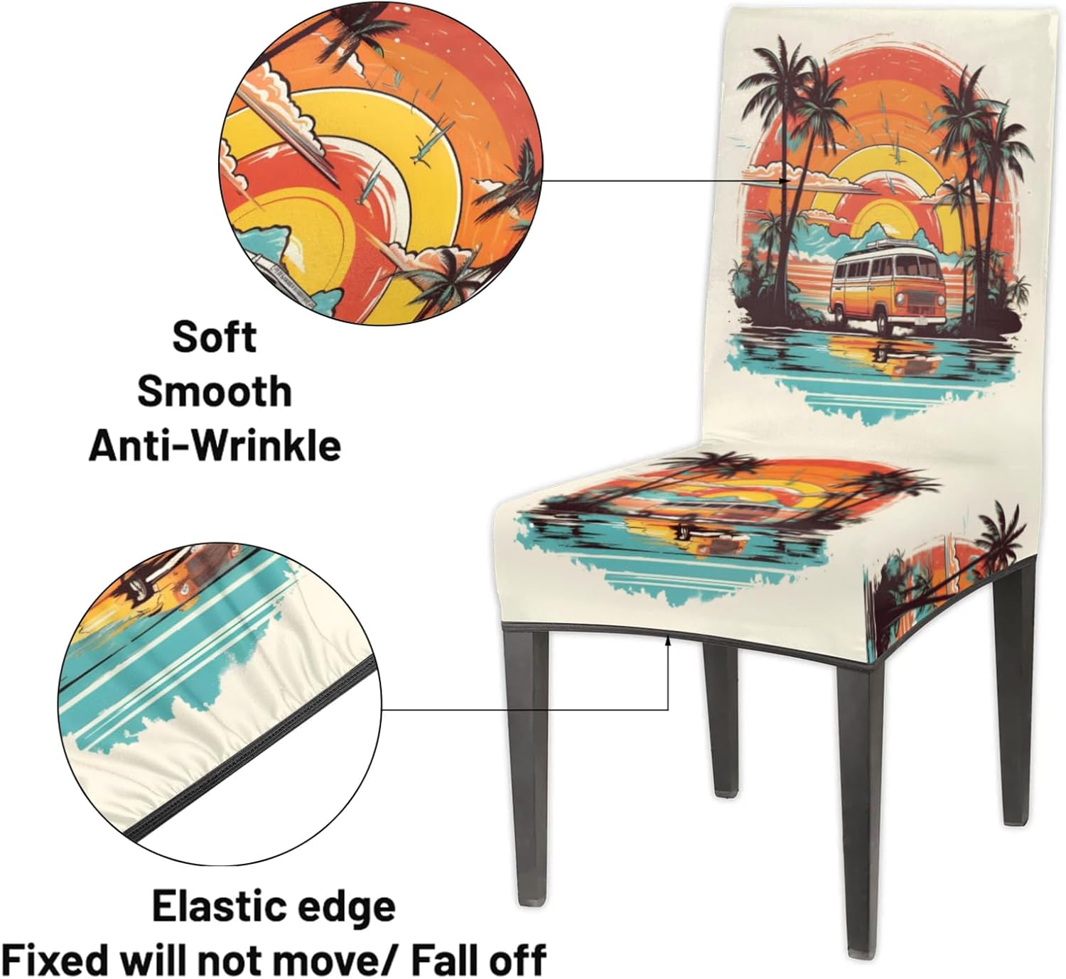 QsirBC Watercolor Car Coconut Tree Stretch Dining Room Chair Covers Set of 6 Chair Slipcovers Removable Washable Kitchen Seat Covers Chair Protectors for Hotel Party Wedding