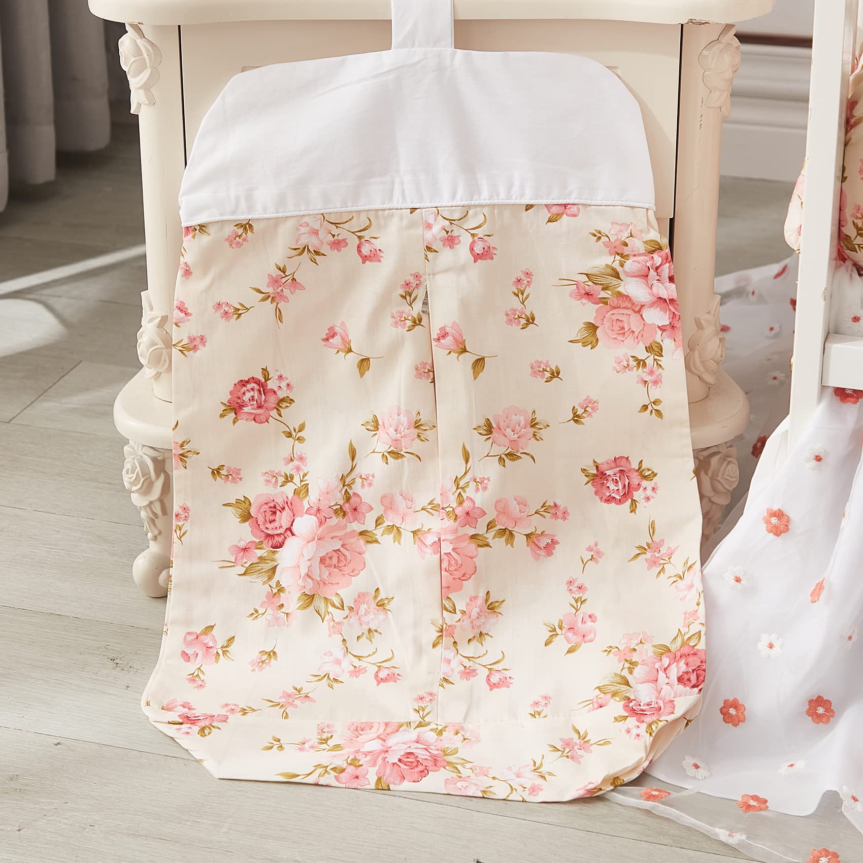 Brandream Juego de sábanas de cuna floral Shabby para niñas, juego de sábanas de algodón – 6 piezas, beige