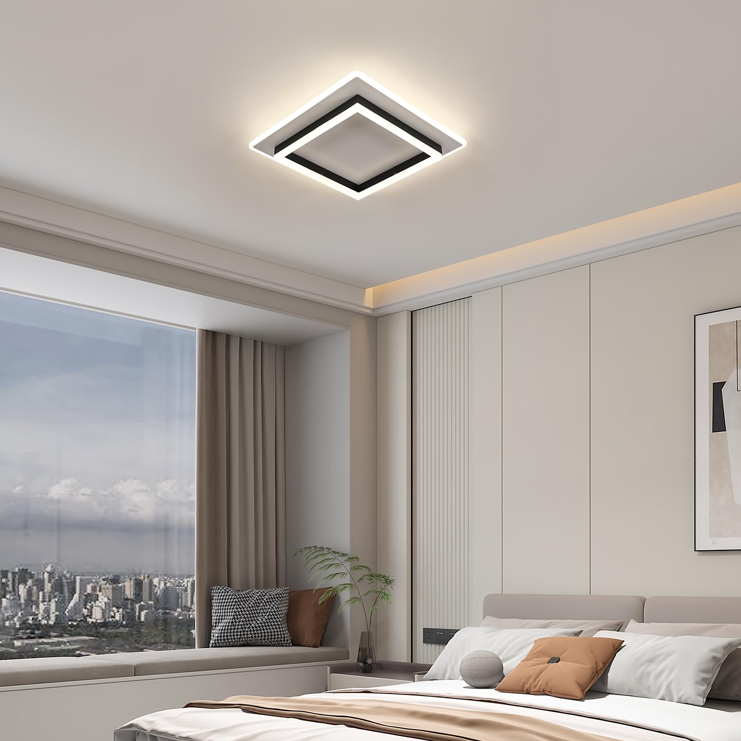 Goeco Plafoniera LED Soffitto Dimmerabile 41W 40CM, Bianco+Nero | Lampada da Soffitto Quadrata Con Telecomando 3000K-6500K Plafoniera Moderno in Acrilico per Camera da Letto Soggiorno Cucina