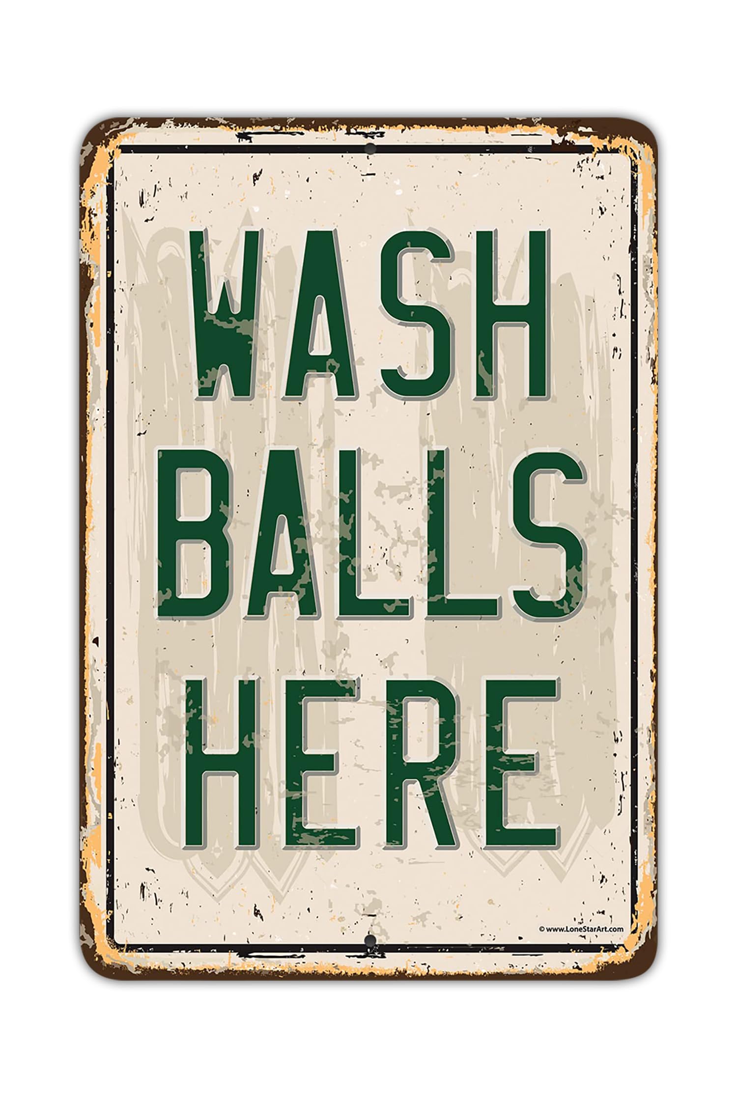 Targa in metallo con scritta Wash Balls Here, 20 x 30 cm