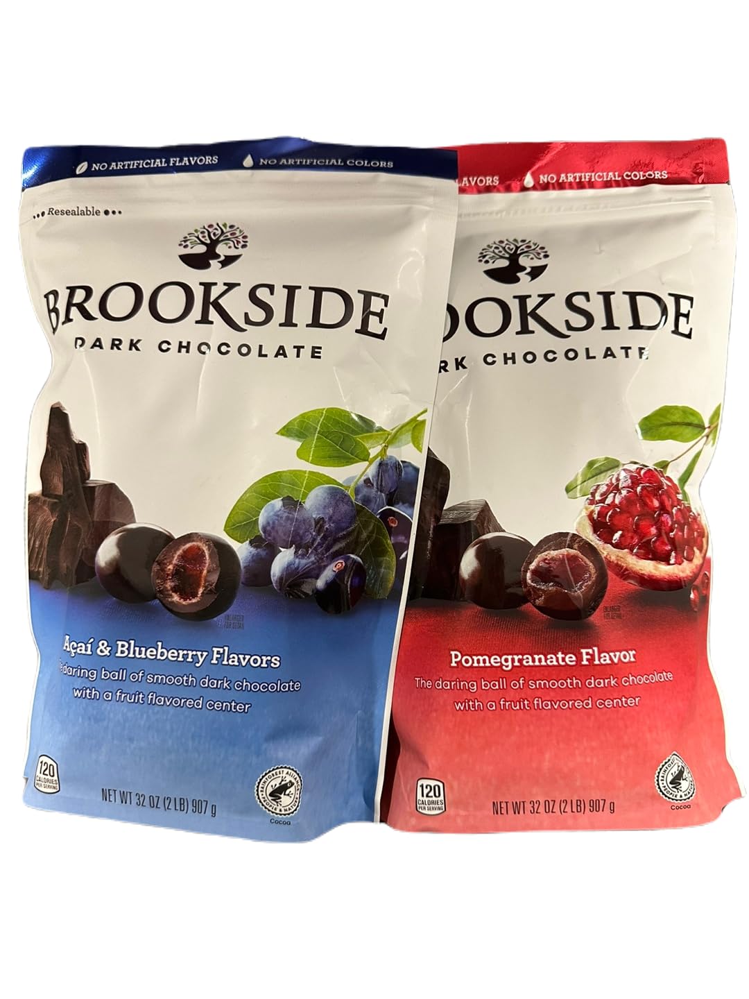 Brookside Dark Chocolate 32oz (Pack of 2) (COMBO PACK : Acai & Blueberry + Pomegranate) Total 64 oz, Big