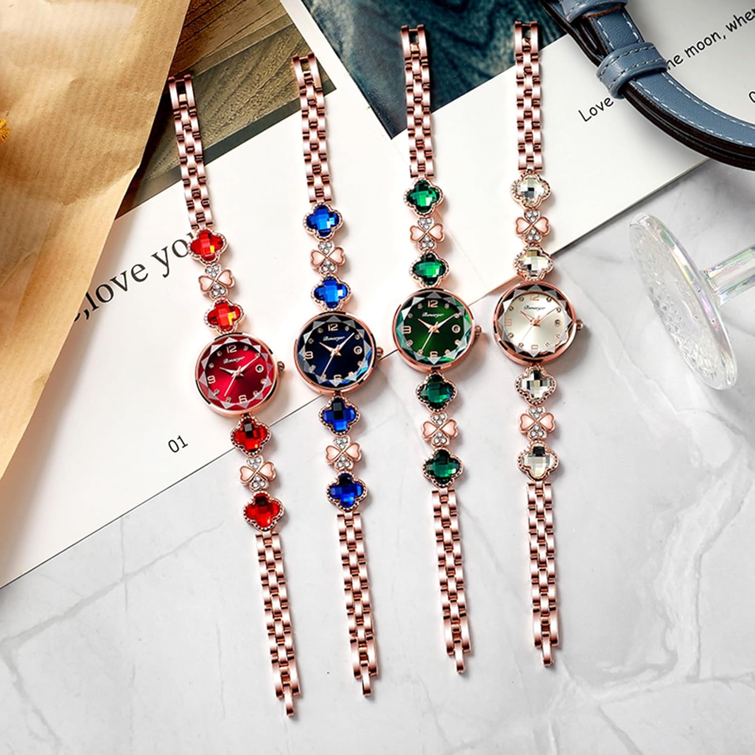 Gosasa Vintage Gold Watch for Women Hollow Four Leaf Chain Bracelet Dainty Small Ladies Dress Quartz Watch Waterproof Luxury Gift - Image 5