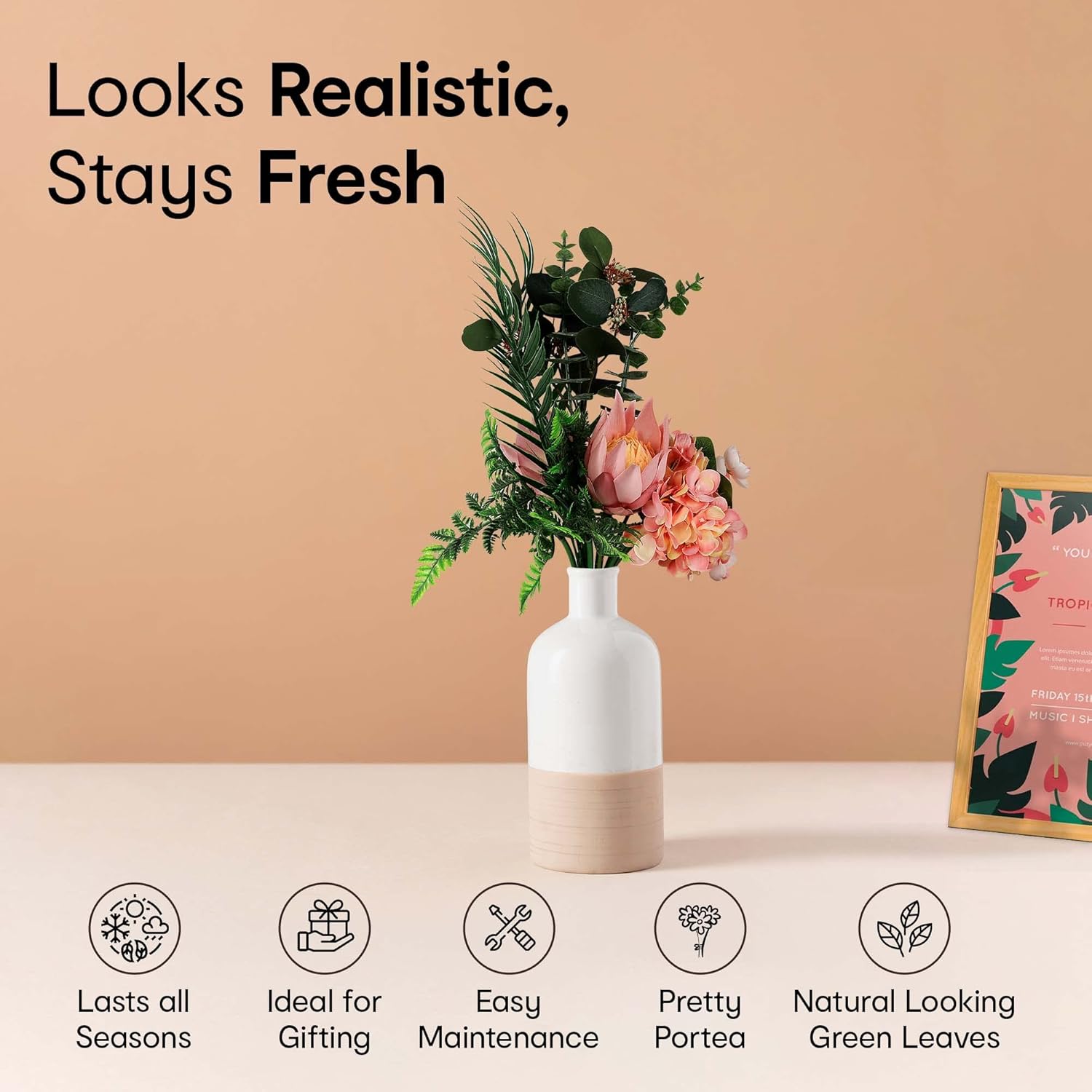 Artificial Multicoloured Protea Flower Bunch for Home Decor | Decorative Items for Home, Office, Bedroom, Balcony, Living Room, Table | 43 Cm (H) 20 Cm (W) 15 Cm (D) (1Pc)