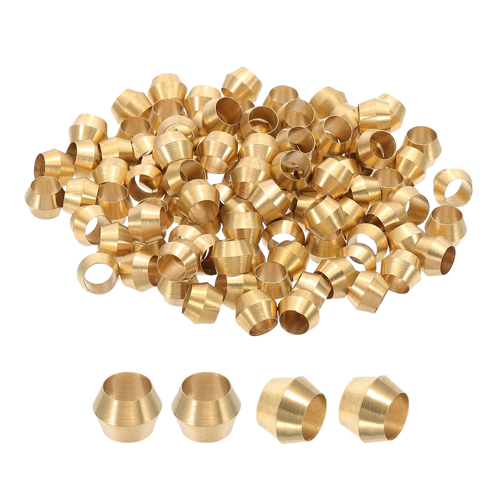 PATIKIL 100Pcs Brass Compression Sleeves Ferrules, Tube OD 3/16" Compression Fittings Assortment Kit for Connecting Air Fuel