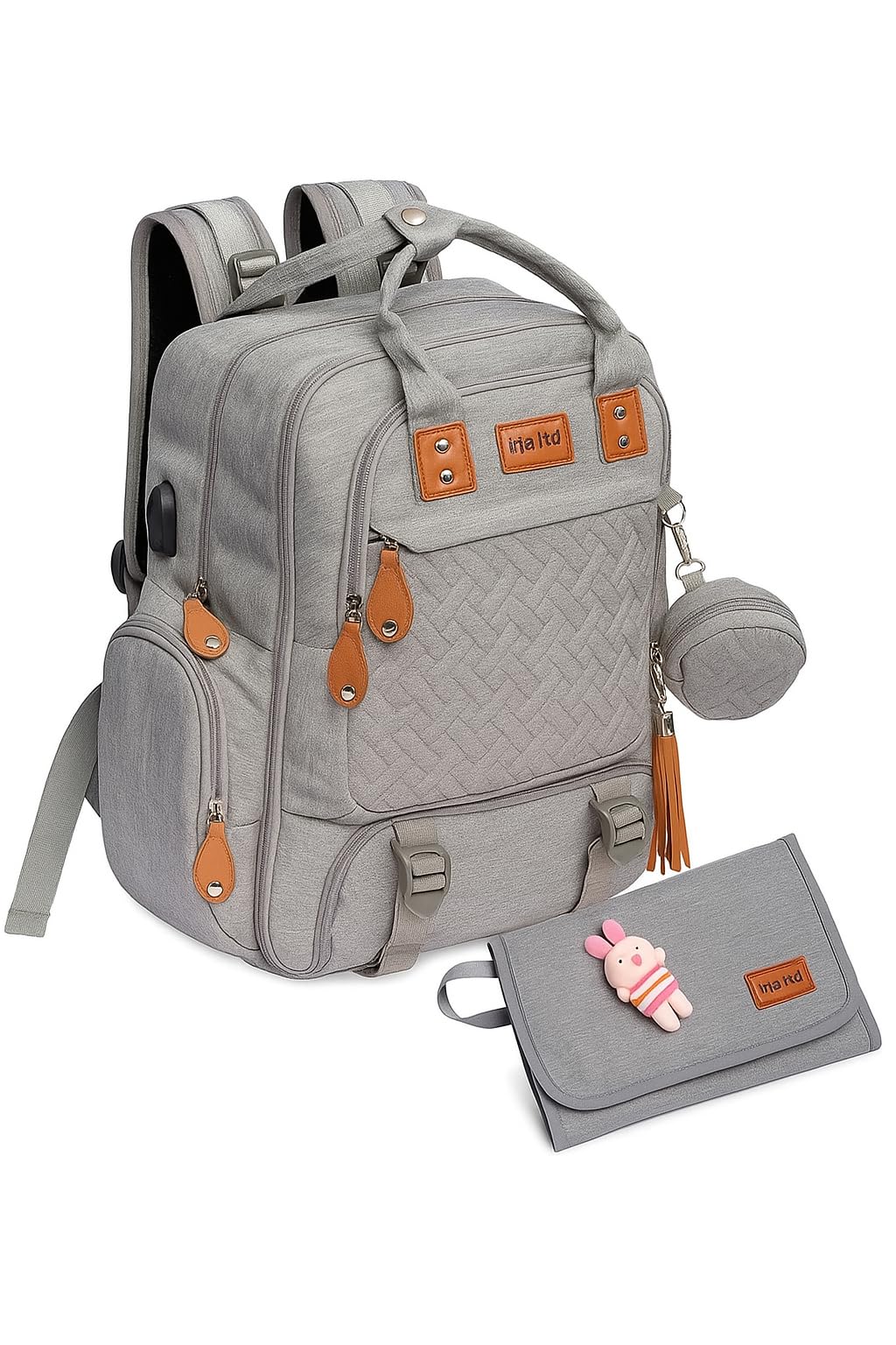RANRHA Diaper Bag Backpack with Changing Pad – Large Capacity Baby Bag for Moms & Dads – Stylish, Waterproof, Travel-Friendly Organizer with USB Port & Stroller Straps