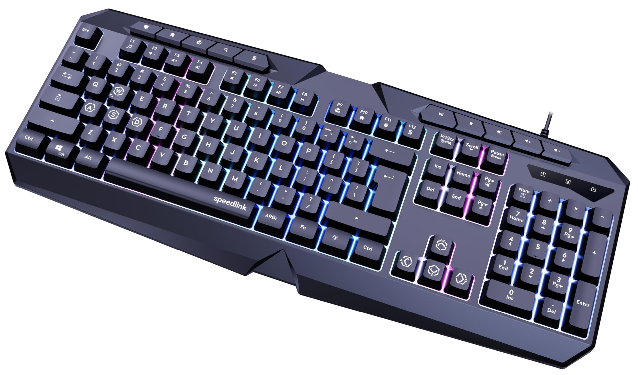 Speedlink LUDICIUM RGB Rainbow Gaming Keyboard - Clavier de Jeu RGB avec câble, Layout américaine QWERTY, Verrouillage des Touches Windows, commutateur WASD, 10 Touches multimédia, Filaire, Noir
