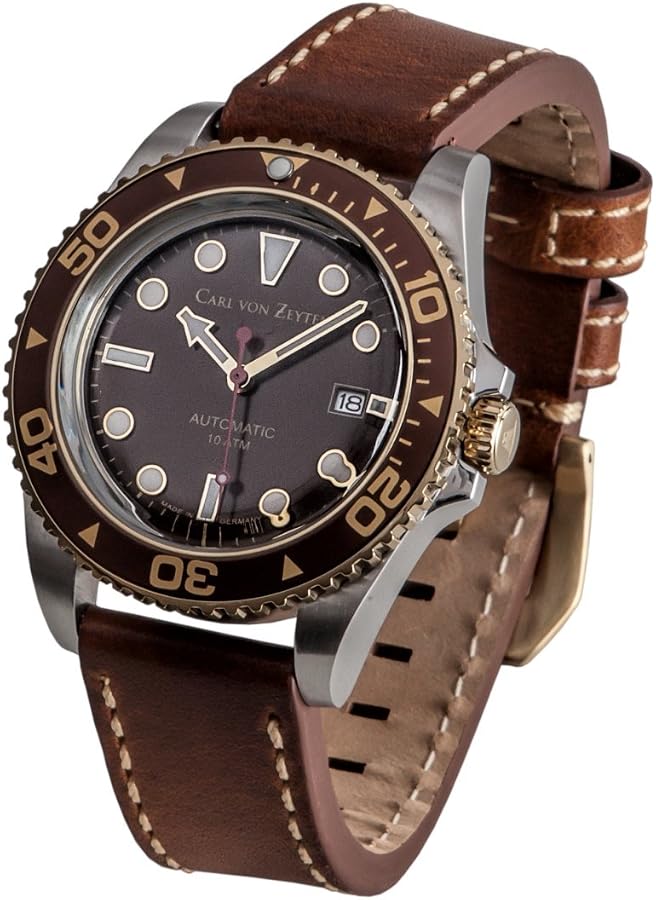 Carl Von Zeyten Orologio Automatico Uomo CVZ0031RWH - Cassa Oro Rosa 42mm, Quadrante Bianco, Cinturino In Pelle Marrone - 5