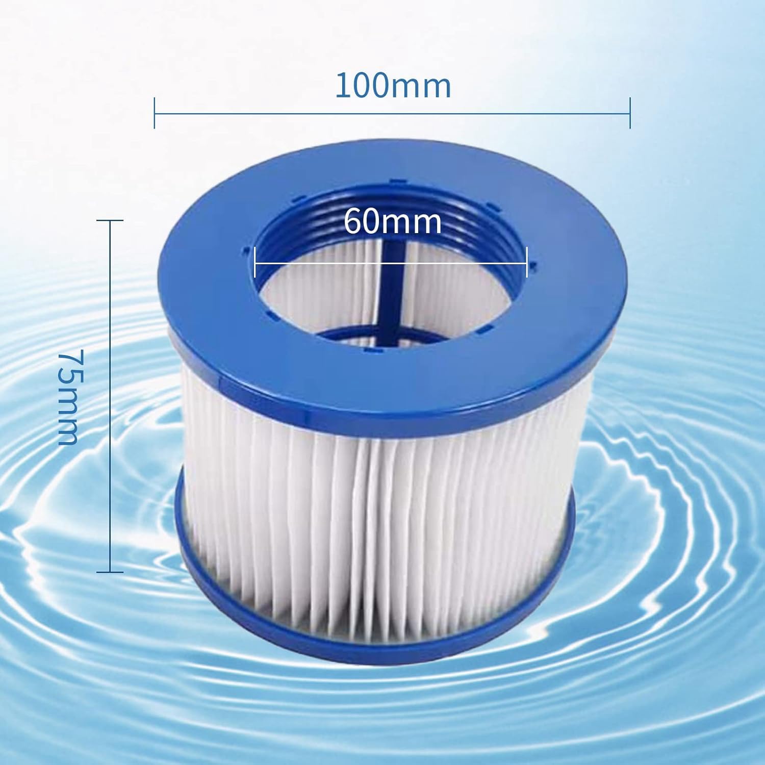 Cartucho de filtro de spa para accesorios de jacuzzi, filtro Clever Spa de 75 x 100 mm, filtro de piscina compatible con piscinas de spa, filtro de láminas (azul-12 unidades)