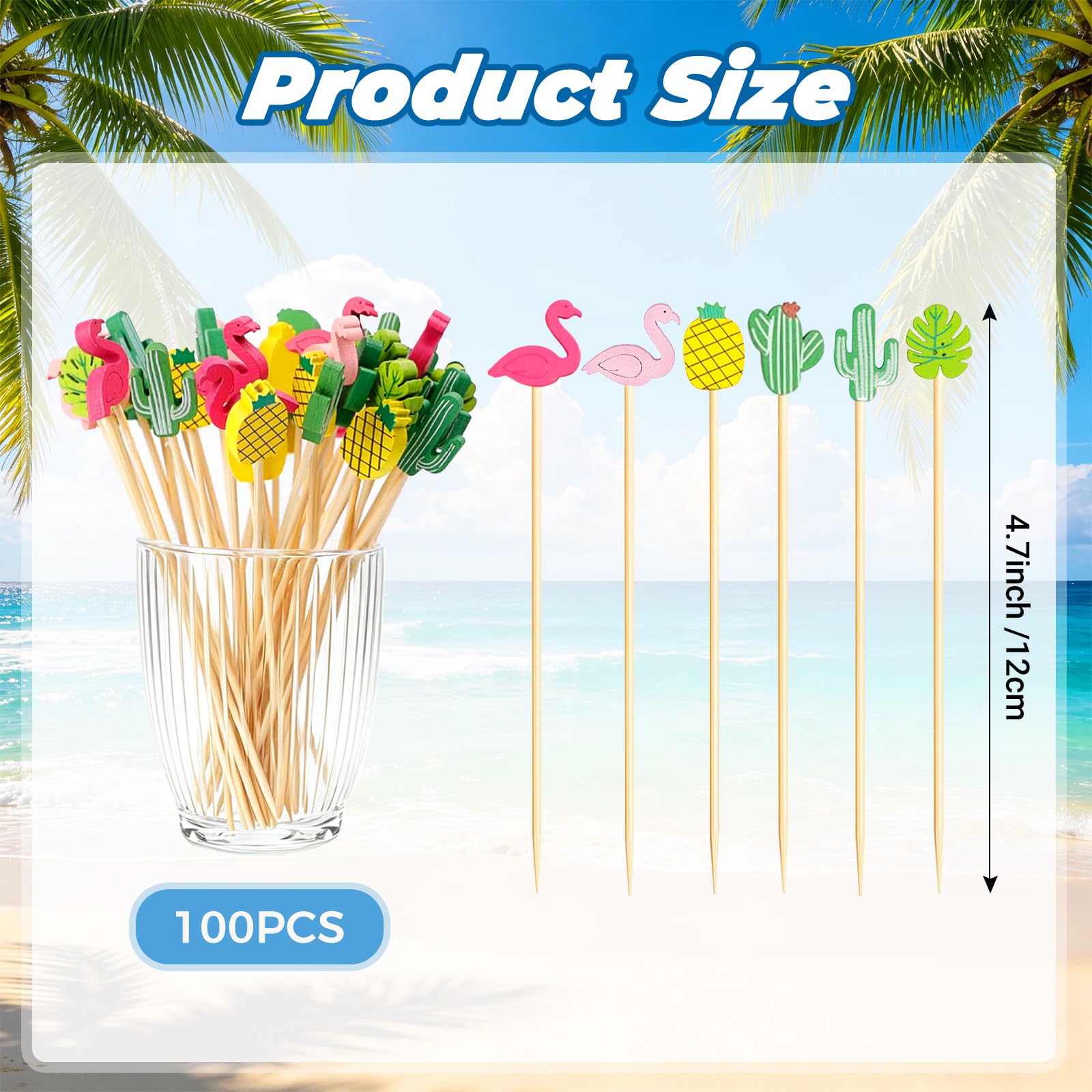 100 Pezzi Stuzzicadenti Cocktail Hawaii, Stuzzicadenti Decorativi Cocktail, Stecchini per Aperitivo, Bastoncini Cocktail Estivi, per Frutta, Feste, Dessert, Insalata, Cocktail per Decorazioni (A)