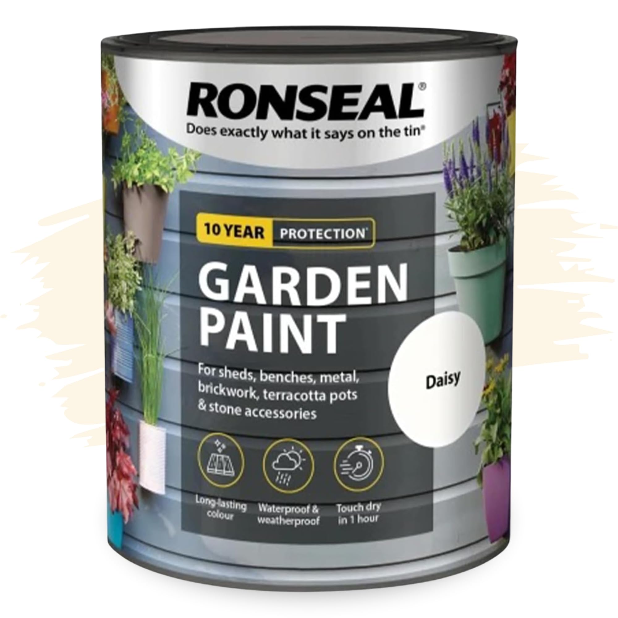SAVING HUB Fence Paint Garden Shed Paint 750ml - Exterior Wood Paints Tin Waterproof, Weatherproof Paints - For Benches, Metal, Brickwork, Terracotta Pots, Stones Tin (Daisy)