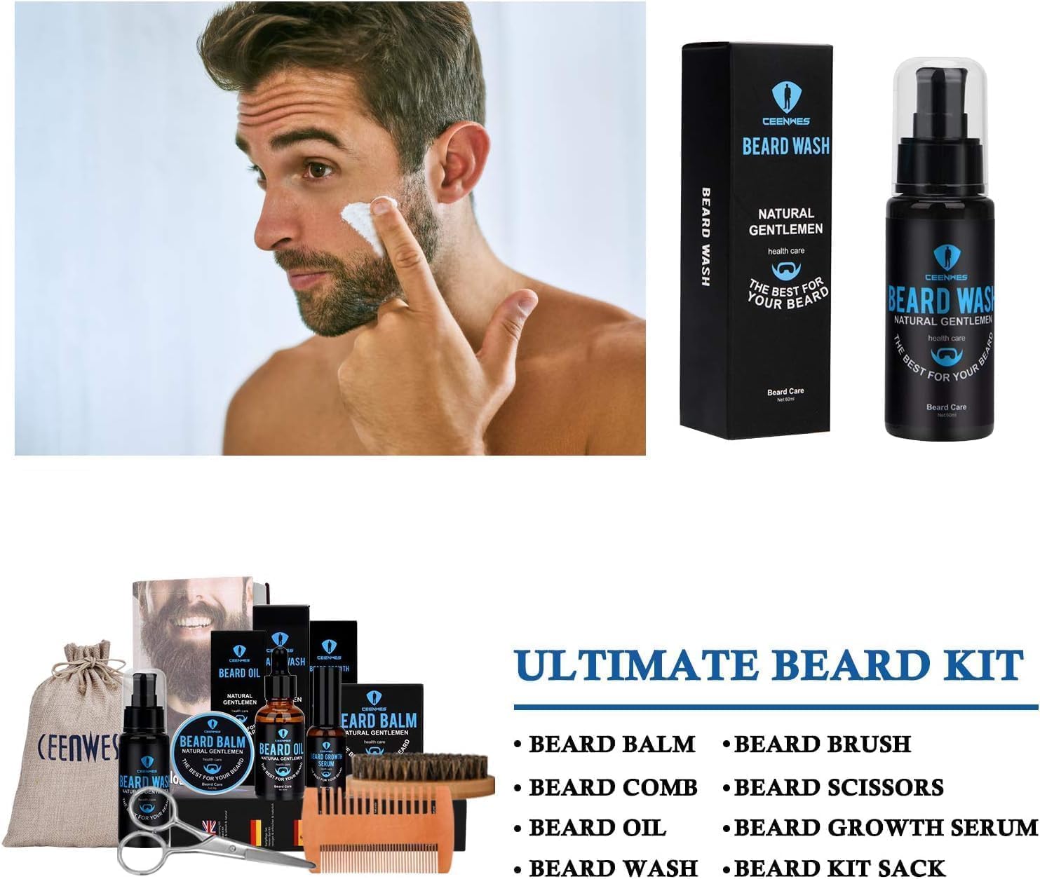 Kit de aseo de barba, kit de barba con aceite de barba, suero de crecimiento de la barba, bálsamo de barba, peine de barba, barba y bigote kit de crecimiento de barba regalo único para hombres