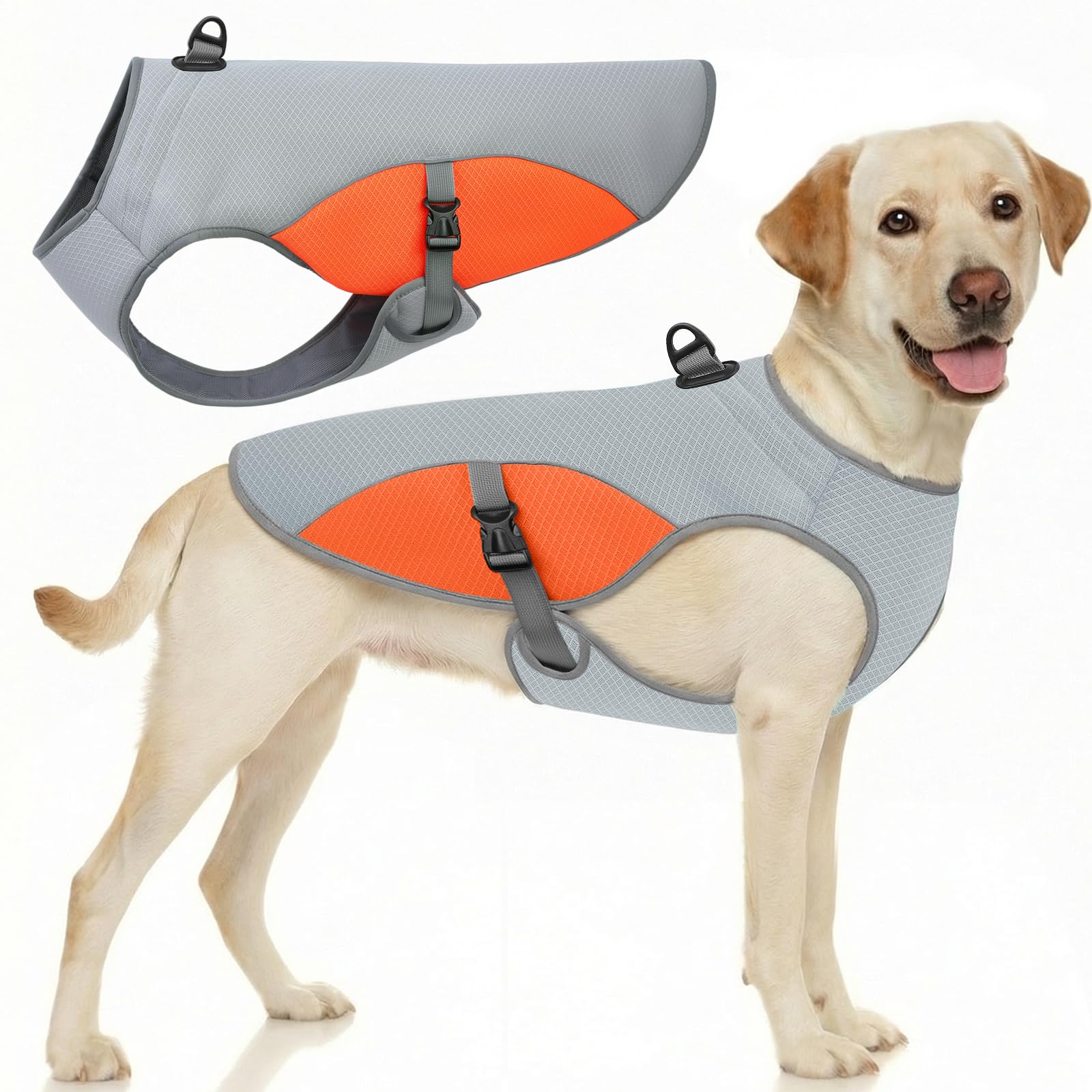 Dog Cooling Jacket for Large Dogs, Pet Cooling Vest with Mesh and D Ring, Dog Reflective Stripe Cooler Jacket for Beach, Hiking, Walking, Blue-L — view 13