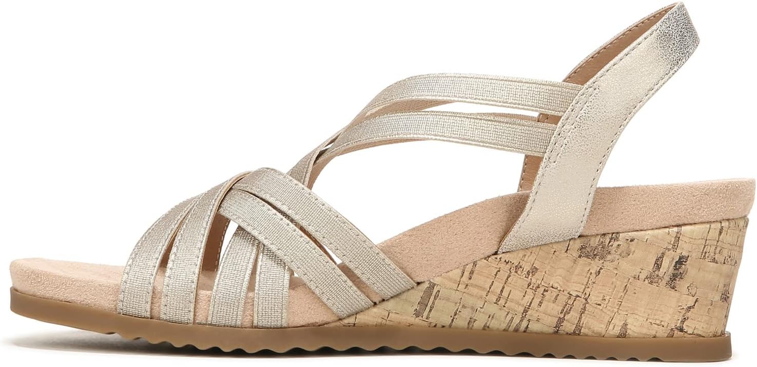 LifeStride Womens Stellar Strappy Cork Wedge Sandals Soft Gold 10 M