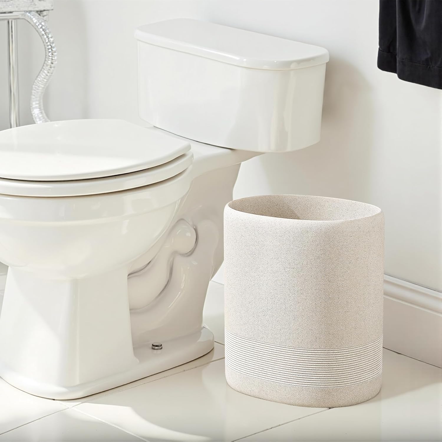 Trash Can, 1.6 Gallon Small Bathroom Trash Can, Simple Oval Stone Look Garbage Bin, Decorative Waste Basket for Kitchen Office, Home Decor, Bedroom, Living Room (Beige)