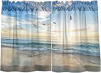 Vista 45 de Cortina de café de media ventana, cortinas de nivel para baño, cocina, dormitorio, sala de estar, juego de 2 paneles de flores