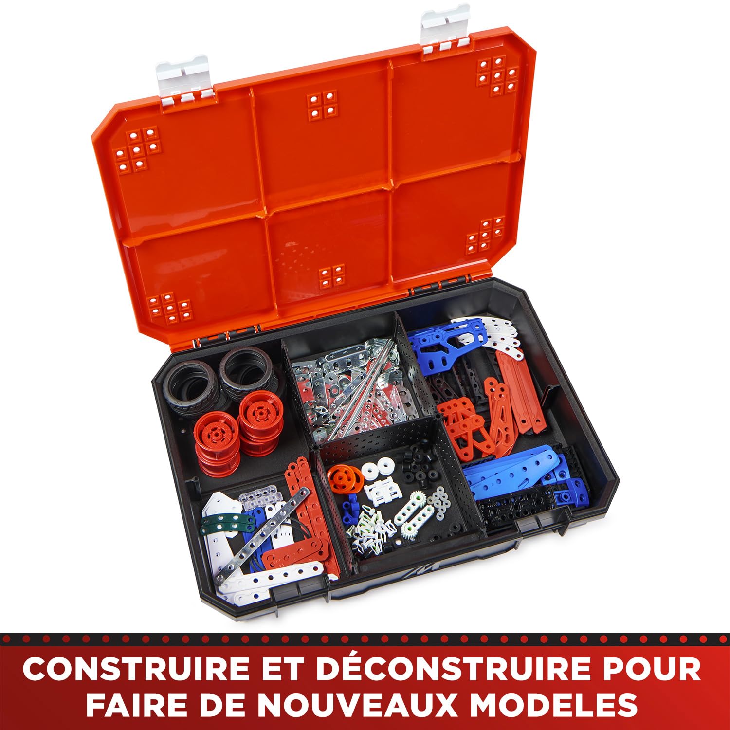 Bandai - Meccano Walizka budowlana - Zestaw budowlany 5 w 1 pojazdów, robotów, wieży Eiffla - 437 części, narzędzia, instrukcja montażu - zabawka dla dzieci od 10 lat + -APM20106